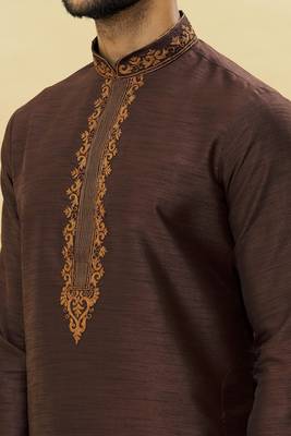 Brown embroidered art silk kurta-pajama 3