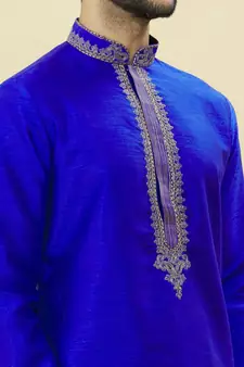 Blue embroidered art silk kurta-pajama
