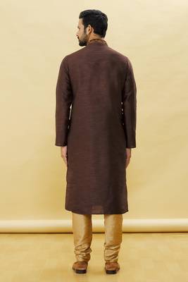 Brown embroidered art silk kurta-pajama 4