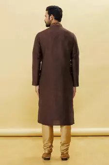 Brown embroidered art silk kurta-pajama