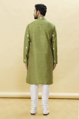 Green embroidered art silk kurta-pajama 4