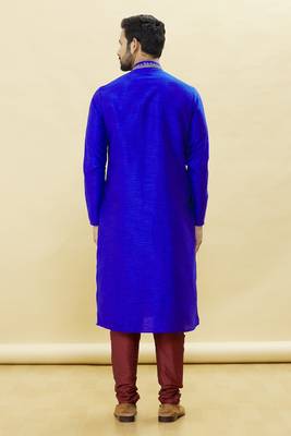 Blue embroidered art silk kurta-pajama 4