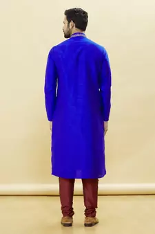 Blue embroidered art silk kurta-pajama