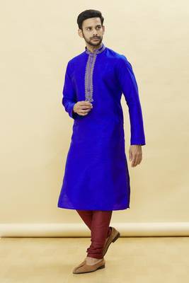 Blue embroidered art silk kurta-pajama 5
