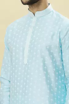 Blue printed art silk kurta-pajama