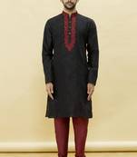 Black embroidered art silk kurta-pajama