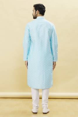 Blue printed art silk kurta-pajama 3