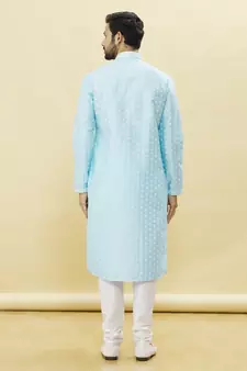 Blue printed art silk kurta-pajama
