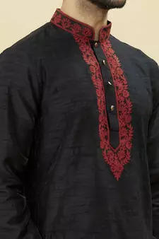 Black embroidered art silk kurta-pajama
