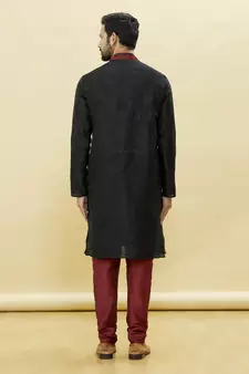Black embroidered art silk kurta-pajama