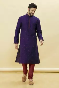 Purple embroidered art silk kurta-pajama