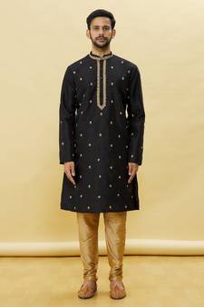Black embroidered art silk kurta-pajama