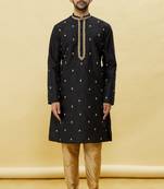 Black embroidered art silk kurta-pajama