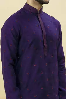 Purple embroidered art silk kurta-pajama