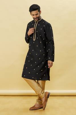 Black embroidered art silk kurta-pajama 2