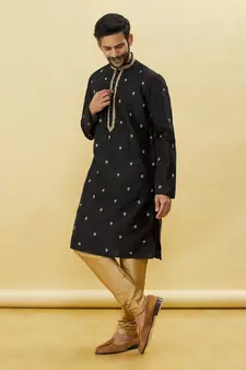 Black embroidered art silk kurta-pajama