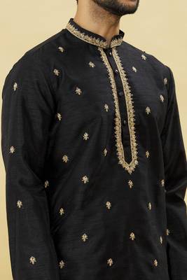 Black embroidered art silk kurta-pajama 3