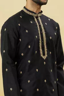 Black embroidered art silk kurta-pajama