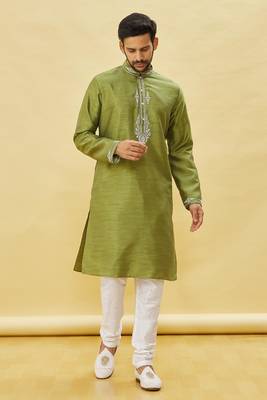 Green embroidered art silk kurta-pajama 2
