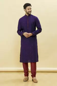 Purple embroidered art silk kurta-pajama