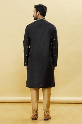 Black embroidered art silk kurta-pajama 4