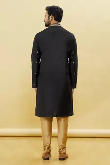 Black embroidered art silk kurta-pajama