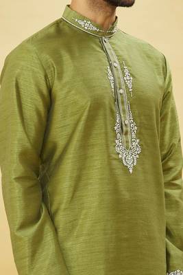 Green embroidered art silk kurta-pajama 3