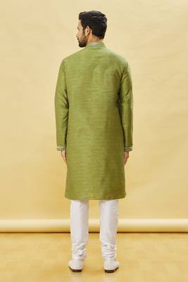 Green embroidered art silk kurta-pajama 4