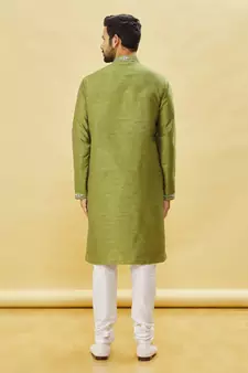 Green embroidered art silk kurta-pajama
