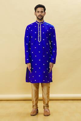 Blue embroidered art silk kurta-pajama 1