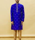 Blue embroidered art silk kurta-pajama