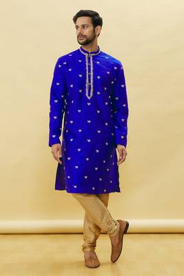 Blue embroidered art silk kurta-pajama 2