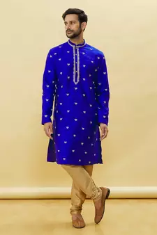 Blue embroidered art silk kurta-pajama