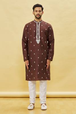 Bronze embroidered art silk kurta-pajama 1