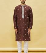 Bronze embroidered art silk kurta-pajama