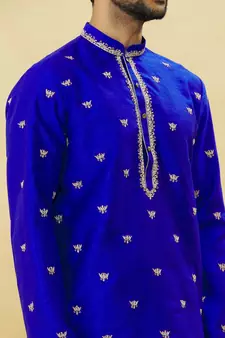 Blue embroidered art silk kurta-pajama