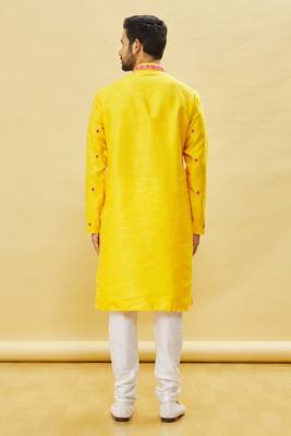 Yellow embroidered art silk kurta-pajama 4
