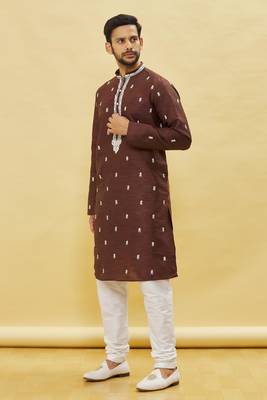 Bronze embroidered art silk kurta-pajama 2