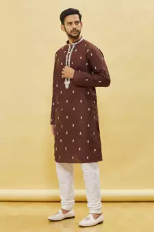 Bronze embroidered art silk kurta-pajama