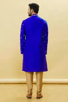 Blue embroidered art silk kurta-pajama