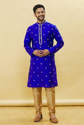Blue embroidered art silk kurta-pajama 5