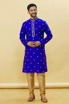 Blue embroidered art silk kurta-pajama