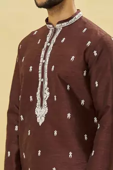 Bronze embroidered art silk kurta-pajama