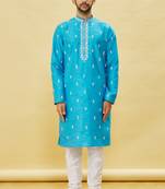 Blue embroidered art silk kurta-pajama