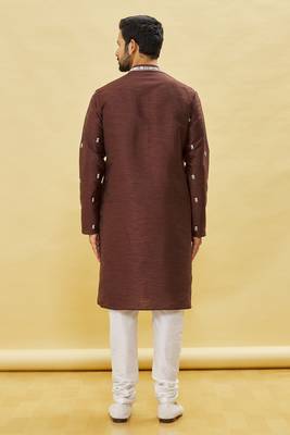 Bronze embroidered art silk kurta-pajama 4