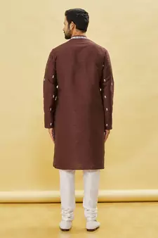 Bronze embroidered art silk kurta-pajama