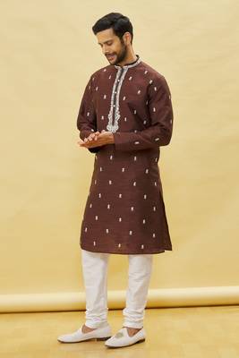 Bronze embroidered art silk kurta-pajama 5