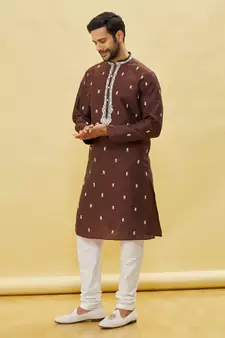 Bronze embroidered art silk kurta-pajama