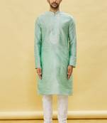 Green embroidered art silk kurta-pajama