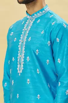 Blue embroidered art silk kurta-pajama